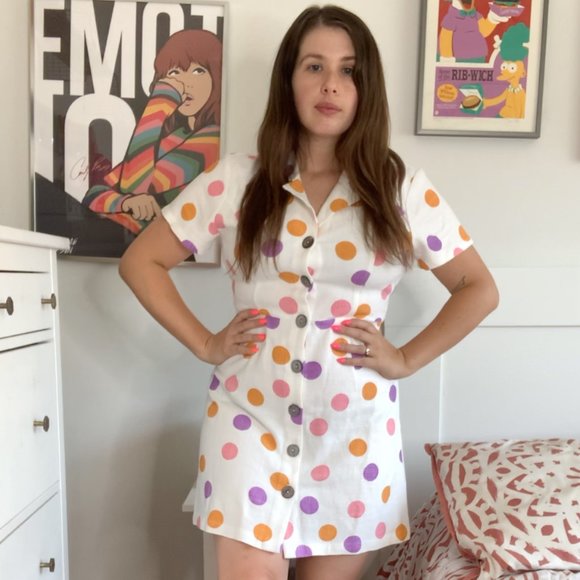 Fashion Brand Company Dresses & Skirts - Fashion Brand Company Cher Dot Linen Shirt Dress Size M